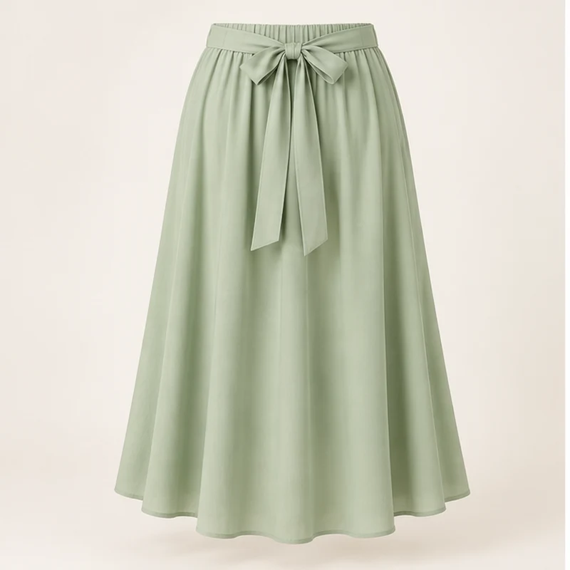 Pale green Willow Tie-Waist Midi Skirt, front view