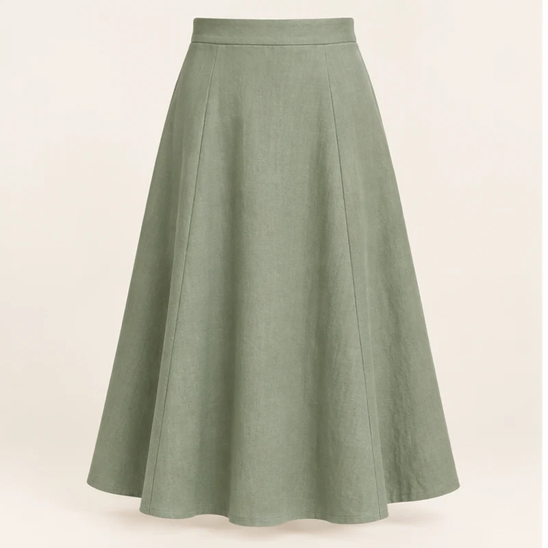 Sage green Clover Panel Midi Skirt, front view