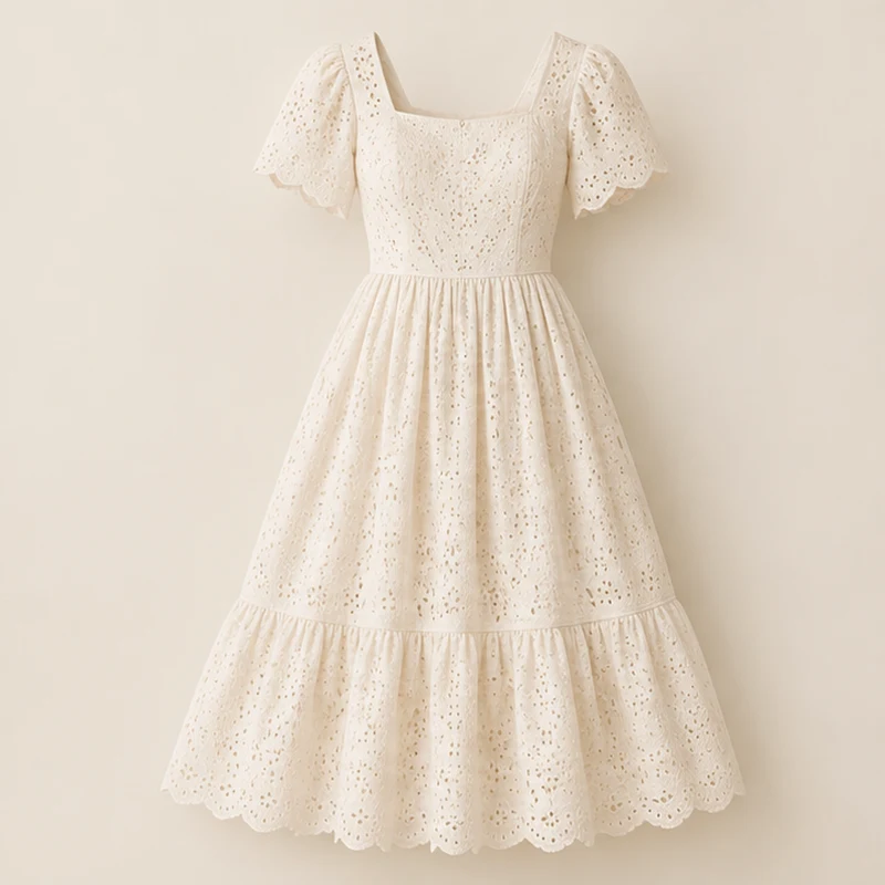 Ivory Primrose Eyelet Dress, front view