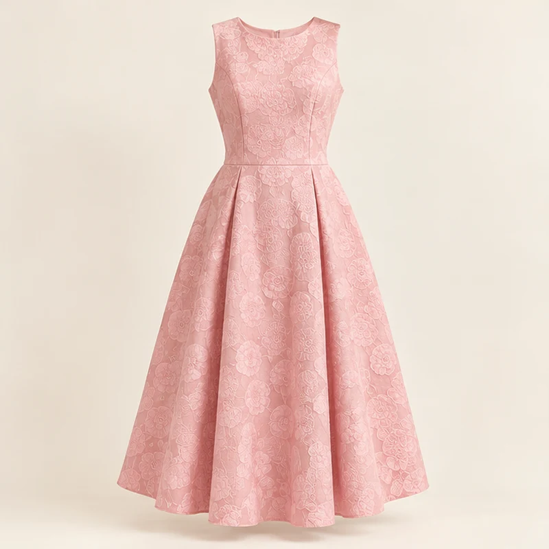Soft pink Camellia Textured Midi Dress, front view